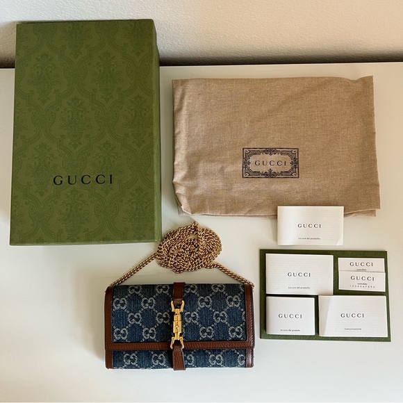GUCCI Jackie 1961 Denim Wallet On Chain / GUCCI Jackie Bag - Picture 8 of 8